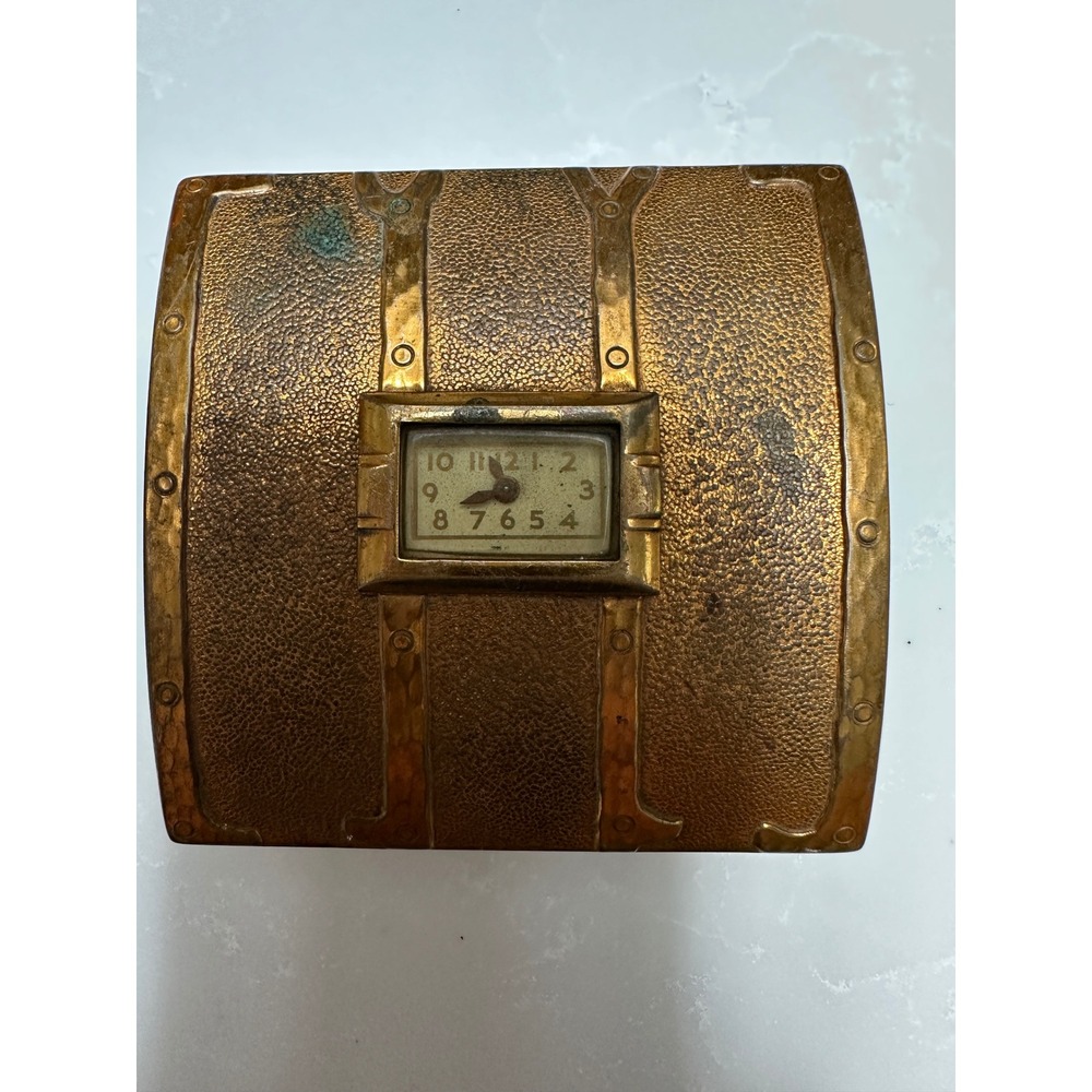 Vintage 1940s Evans Compact Steamer Trunk Clock Double Vanity Mirror Powder Box - Picture 3 of 7